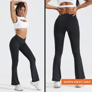 Black Crossover Flare Legging - Leggings for Woman - Black Leggings
